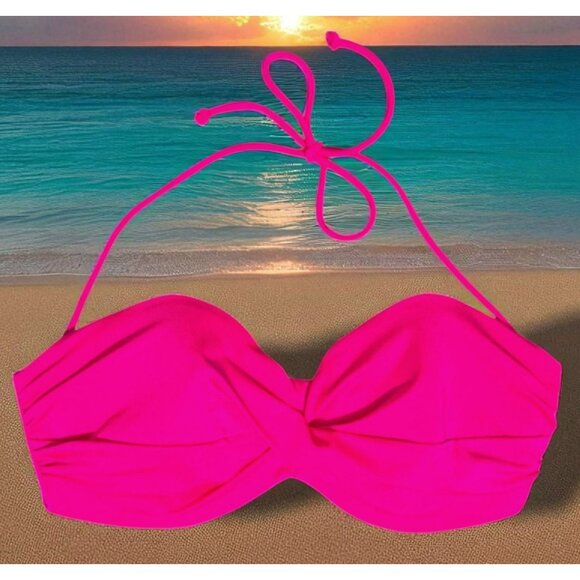 Victorias Secret Bikini Top 34D Pink Shimmer Bandeau Push-Up Twist Gold VS Logo - Picture 1 of 10